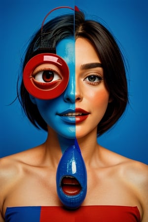 in a surreal tableau, a colossal mouth devours a red-&-blue pill 💊~ the blood-filled canvas reminds us of choices and consequences... it symbolizes the paradox of life's choices: knowledge (red pill) vs. ignorance (blue pill) 🔴🔵~🌀~ as the mouth engulfs both, it's a metaphor for the duality of decisions 🗣— "good for health, bad for education" — the narrative whispers 💬 [...] it challenges us to weigh knowledge's price against ignorance's comfort in an unsettling backdrop 🎴.