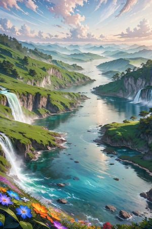 
Generate an 8K AI image depicting a breathtakingly beautiful place, characterized by lush greenery, serene waters, and majestic mountains. The scene should evoke a sense of tranquility and wonder, with soft sunlight filtering through the trees and reflecting off the crystal-clear lake. Feel free to incorporate elements such as colorful wildflowers, cascading waterfalls, and distant wildlife to enhance the overall beauty of the landscape."

,island