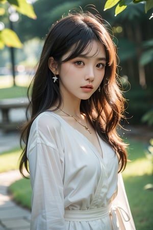  18 yo, beautiful korean girl, big eyes, wearing classic school uniform (simple),landscape (japanese garden), no smile, solo, {beautiful and detailed eyes}, dark eyes, small breasts, calm expression, delicate facial features, ((model pose)), Glamor body type, (dark hair:1.2), simple tiny earrings, simple tiny necklace,very_long_hair(blond highlight), hair past hip, bangs, curly hair, flim grain, realhands, masterpiece, Best Quality, 16k, photorealistic, ultra-detailed, finely detailed, high resolution, perfect dynamic composition, beautiful detailed eyes, eye smile, ((nervous and embarrassed)), sharp-focus, full_body, cowboy_shot,hyerilorashy,iu,midjourney,firefliesfireflies,JeeSoo ,night sky,Human bones,prison,chibi,1 girl
