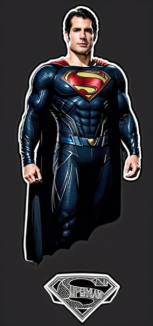 Typographic art featuring & perfect text "Superman". Black suit,Stylized, intricate, detailed, artistic, Henry Cavill,Leonardo Style,sticker,  city, Full body , flying 