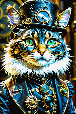 a beautiful high definition crisp portrait of a steampunk cat