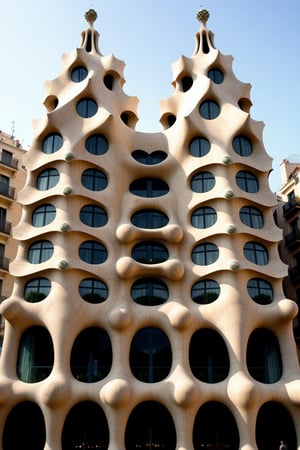 Casa Mila (Palazzo Mila):
This building is another of Gaudi's masterpieces in Barcelona, ​​and its appearance is like a fantasy castle. The building uses curves and shaped windows, and its unique appearance gives it a dreamlike feel.
The interior design of La Pedrera is equally stunning, full of Gaudi's unique style and creativity, including exquisite decoration and stunning structural design.