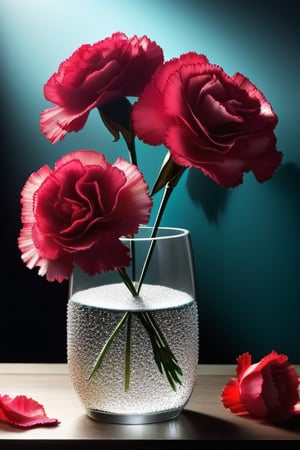a bunch of carnations, made of glass but each rose has their own colour, sunlight shimmering off them,DonM1r0nF1l1ng5XL