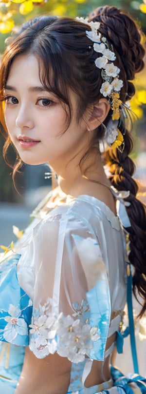 A 16-year-old Japanese, beauty, transparent_clothing, side_ponytail, looking-at-viewer