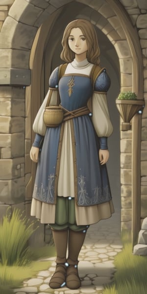 medieval, girl, traveler (journey), full body, standing, brown hair, tall