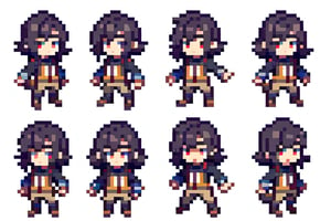 multiple views of the same character,Pixel art, one man