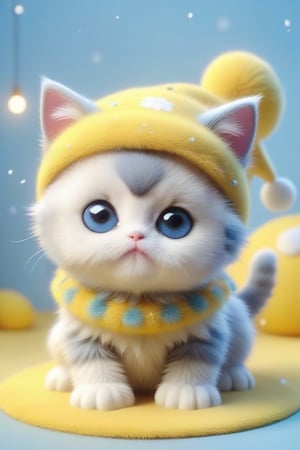 Cute baby cat wallpaper screenshot, in the style of light blue and yellow, drawing, comic art,Animal Verse Ultrarealistic ,ral-chrcrts,white 