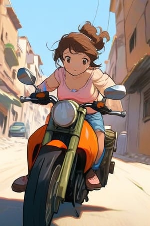 Girl traveling on motorcycle