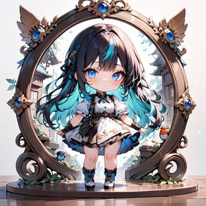 (masterpiece, best quality, absurdres, foreshortening), photo of a highly detailed, (full body:1.2), cute face ,
chibi, (beautiful detailed face), (beautiful detailed eyes),

(solo), Robin , long hair, standing, 1girl, multicolored hair, streaked hair, bangs, betterHands,