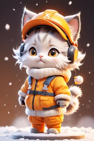 Xxmix_Catecat,a cat,winter,cat,wearing construction worker's attire,Personified standing,chibi,cute cartoon 