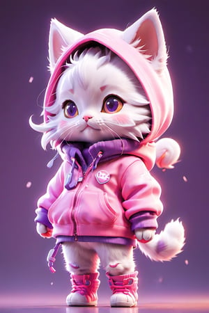 Xxmix_Catecat,a cat,autumn,cat,wearing a pink and purple Colorful hoodie,Personified standing,chibi