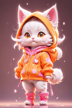 Xxmix_Catecat,a cat,autumn,cat,wearing a orange and pink Colorful hoodie,Personified standing,chibi