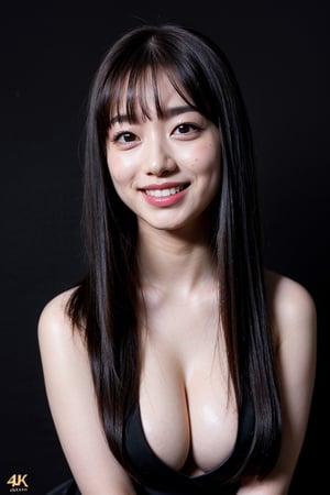 full body,1 girl,solo,looking at viewer,smiling, naked, nude, boobs, breasts,black long hair, black background,simple background,ultra-detailed, very detailed face, 4K, masterpiece, big boobs,hashimoto