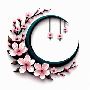 crescent moon symbol, (1 cherry blossom flower)