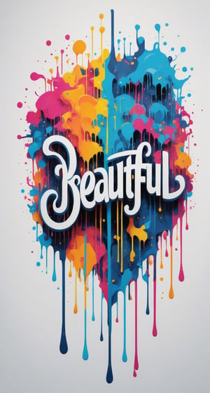 Typography art with perfect "Beautiful" text. Stylized, intricate, detailed, artistic, text based, t-shirt design, Leonardo style, dripping paint