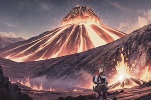 (masterpiece), best quality, HDR, 16k, Ultra realistic, highres, highly detailed, ultra_hd, high resolution, ultra_detailed, hyper realistic, extemely detailed background, detailed_background, complex_background, depth_of_field, extremely detailed and complex, volcanologist (lora:amberr1-000008:1) on volcano,