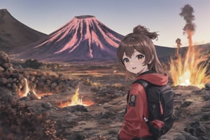 (masterpiece), best quality, HDR, 16k, Ultra realistic, highres, highly detailed, ultra_hd, high resolution, ultra_detailed, hyper realistic, extemely detailed background, detailed_background, complex_background, depth_of_field, extremely detailed and complex, volcanologist (lora:amberr1-000008:1) on volcano, 