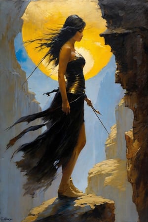 Think of a character who can weave the fabric of reality, stitching together elements from different worlds to create new landscapes.

fine art oil painting, in the style of Jeffrey Catherine Jones