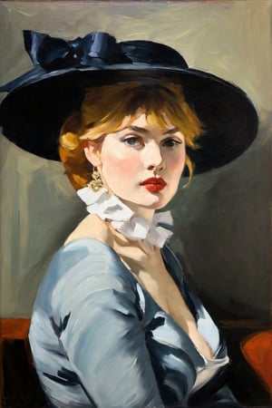fine art oil painting, in the style of Édouard Manet, woman