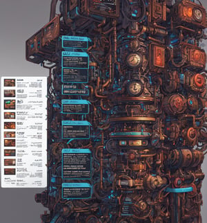 2d,frontal view,infographic menu,rectangular, 9 columned, three coloured, user interface, steampunk taste, nine columns, geometry driven,cyberpunk elements, mechanical elements, gray colour,white background