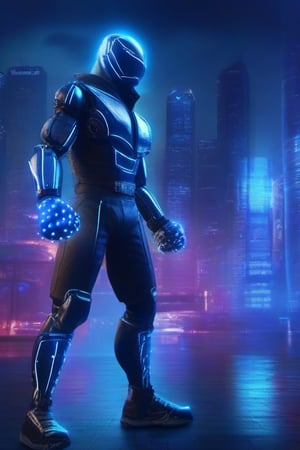 nft robot dark lighting hacker hood,night city cyber,night city,background boxing gloves electro spark lighting,background bluefire