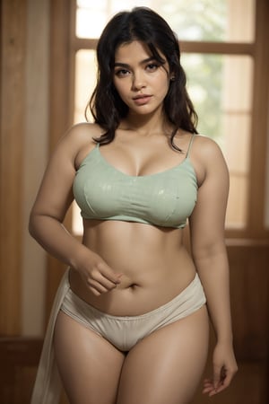 Raw photo of (15yo Kerala Beautiful young woman:1.1) (best quality, highres, ultra-detailed:1.2), vibrant colors, glowing dimond, glowing eyes, realistic Raw photo, realistic lighting, saree,  exotic beauty, mesmerizing eyes, girl Kerala girl big tits, thin waist, wide hips, curvy figure. BWH: 35-22-39 Inches
