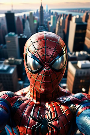 Close-up image, Spider-Man, taking a selfie with his cell phone, hanging upside down from the top of a building, with New York City in the background, delicate detailing,subtle texture,soft-focus effect,soft shadows,minimalist aesthetic,gentle illumination,elegant simplicity,serene composition timeless appeal,visual softness,extremely high quality high detail RAW color photo,professional lighting,sophisticated color grading,sharp focus,soft bokeh,striking contrast,dramatic flair,depth of field,seamless blend of colors,CGI digital painting,cinematic still 35mm,CineStill 50D,800T,natural lighting,shallow depth of field,crisp details,hbo netflix film color LUT,32K,UHD,HDR,film light,panoramic shot,breathtaking,hyper-realistic,ultra-realism,high-speed photography,perfect contrast,award-winning phography,directed by lars von trie, ultra hd, realistic, vivid colors, highly detailed, UHD drawing, pen and ink, perfect composition, beautiful detailed intricate insanely detailed octane render trending on artstation, 8k artistic photography, photorealistic concept art, soft natural volumetric cinematic perfect light,more detail XL,cinematic style