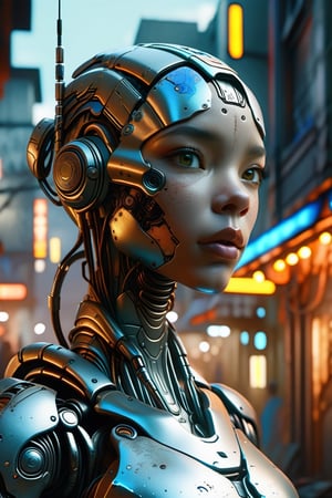  a super close-up, hyper-realistic image, of a cyborg robot, standing in a distopic city in ruins, delicate detailing,subtle texture,soft-focus effect,soft shadows,minimalist aesthetic,gentle illumination,elegant simplicity,serene composition timeless appeal,visual softness,extremely high quality high detail RAW color photo,professional lighting,sophisticated color grading,sharp focus,soft bokeh,striking contrast,dramatic flair,depth of field,seamless blend of colors,CGI digital painting,cinematic still 35mm,CineStill 50D,800T,natural lighting,shallow depth of field,crisp details,hbo netflix film color LUT,32K,UHD,HDR,film light,panoramic shot,breathtaking,hyper-realistic,ultra-realism,high-speed photography,perfect contrast,award-winning phography,directed by lars von trie, unreal engine, greg rutkowski, loish, rhads, beeple, makoto shinkai and lois van baarle, ilya kuvshinov, rossdraws, tom bagshaw, alphonse mucha, global illumination, detailed and intricate environment,DonM3v1lM4dn355XL 