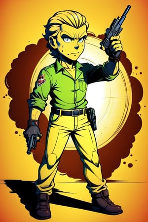 vault boy holding a nuclear pistol
