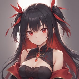 Girl with black Doubletailhair and red eyes,score_9