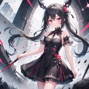 dress Girl with Doubletail blackhair and red eyes