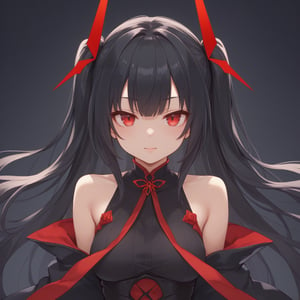 Girl with black Doubletailhair and red eyes,score_9