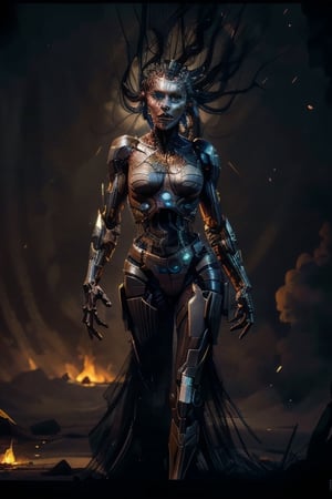 (extremely detailed 8k wallpaper), An average photo of a beautiful necromancer cyborg woman, intricate, high detail, dramatic