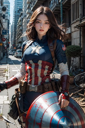 Female Captain America background mechanical ruins