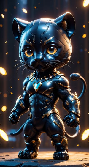 (aBlack  Panther in Marvel ), small and cute, (eye color switch), (bright and clear eyes), anime style, depth of field, lighting cinematic lighting, divine rays, ray tracing, reflected light, glow light, side view, close up, masterpiece, best quality, high resolution, super detailed, high resolution surgery precise resolution, UHD, skin texture,full_body,chibi,best quality, 32k uhd, Epic CG masterpiece, hdr, dtm, full ha, 8K, extremely detailed graphics, stunning colors, 3D rendering, surreal, cinematic lighting effects, 00, surreal, Ultra wide angle, highest quality, extremely delicate, stunning lights and shadows,HD 