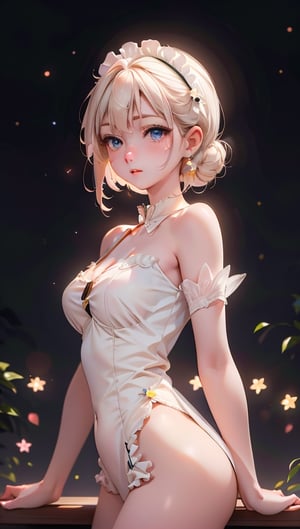 masterpiece, best quality, 1 girl, solo, ((an extremely delicate and beautiful)),maid uniform, italian girl ,age 18, milky white skin,beautiful detailed eyes, at night , beautiful starry sky.