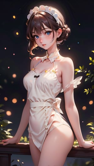 masterpiece, best quality, 1 girl, solo, ((an extremely delicate and beautiful)),maid uniform, italian girl ,age 18, milky white skin,beautiful detailed eyes, at night , beautiful starry sky.