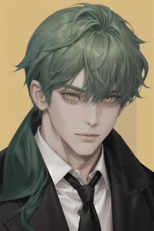  a man with green hair, yellow eyes and a height of 1.83 metres.