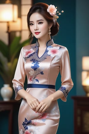modern dress Spread this beauty vietnam women like because of its youthfulness, sweetness and charmLuxurious silk material, everyone will love it, front and back views 
