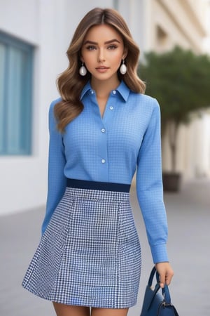 With a unique combination of navy blue, pastel blue tones, sunken and checkered patterns, we want to bring girls an elegant and attractive fashion experience. This collection is not only a sophisticated combination of youthful and trendy style, but also a perfect combination of practicality and comfort. From office outfit sets to street outfits