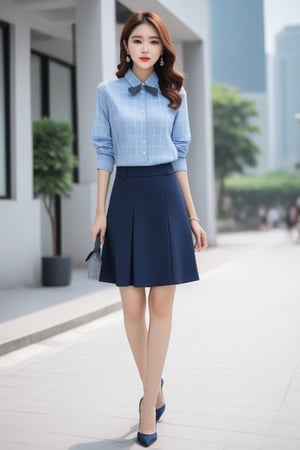 With a unique combination of navy blue, pastel blue tones, sunken and checkered patterns, we want to bring girls an elegant and attractive fashion experience. This collection is not only a sophisticated combination of youthful and trendy style, but also a perfect combination of practicality and comfort. From office outfit sets to street outfits in vietnam