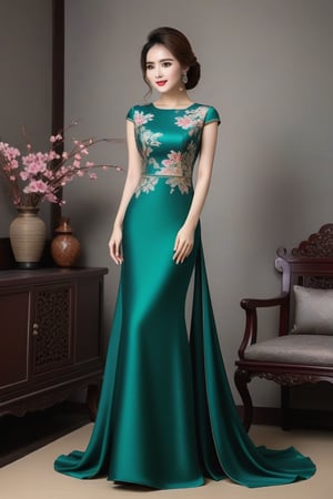 modern dress Spread this beauty vietnam women like because of its youthfulness, sweetness and charmLuxurious silk material, everyone will love it, front view and back view