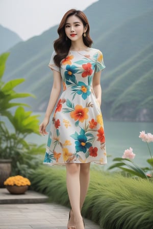 Inspired by the many colors of summer flowers modern dress light, cool material, diverse shapes, rich colors, Spread this beauty vietnam women like because of its youthfulness, sweetness and charmLuxurious lightweight fabricl, everyone will love it, front and back views 