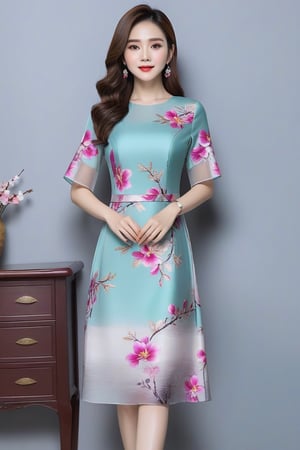 modern dress light, cool material, diverse shapes, rich colors, Spread this beauty vietnam women like because of its youthfulness, sweetness and charmLuxurious silk material, everyone will love it, front and back views 
