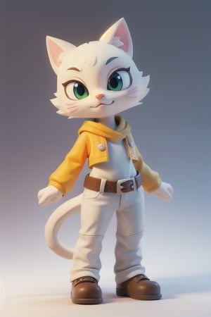 3dcharacter,(full body:1.2),simple background, masterpiece,best quality,(light cream gradient background:1.1) , low poly, cowboy cat, toy, videogame style
