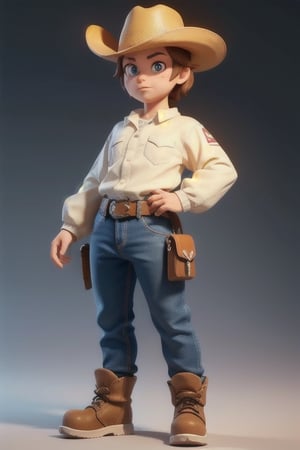 3dcharacter,(full body:1.2),simple background, masterpiece,best quality,(light cream gradient background:1.1) , low poly, cowboy panads, toy, videogame style