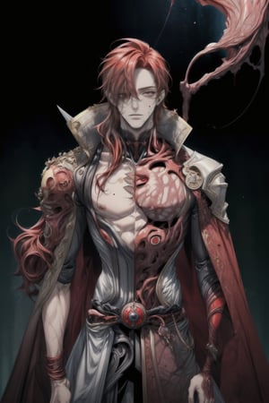 A 1.90 tall man with red hair and a mole next to his eye who can control the flesh.
