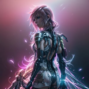 lightning farron, square enix, final fantasy XIII, weapon, whole body, white background, Strong Backlit Particles,Grt2c