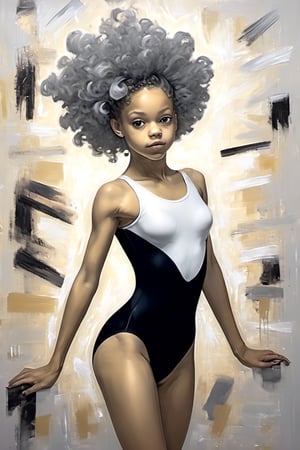 (beautiful mixed girl black and white, mulatto, wearing a leotard: 1.4), type 3 hair, practice, rhythmic gymnastics,point shoes, on train, dancing, figures, golden brushstrokes. Textured background. Oil on canvas. modern Art. grey, wallpaper, poster, card, mural, print, wall art, detailmaster2, 

Add_any_gymnastics_skill