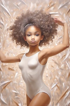 Abstract artistic background. Vintage illustration, (beautiful mixed girl black and white, mulatto, wearing a leotard: 1.4),  practice, rhythmic gymnastics,point shoes, on train, dancing, figures, golden brushstrokes. Textured background. Oil on canvas. modern Art. grey, wallpaper, poster, card, mural, print, wall art, detailmaster2,  Dreamwave

Add_any_gymnastics_skill,Fairy